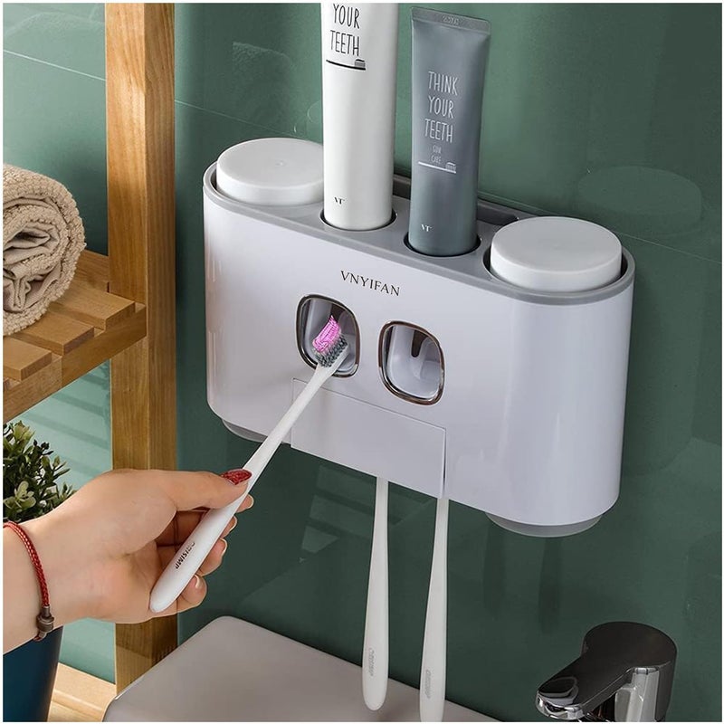 VNYIFAN Toothbrush Holders with Toothpaste Dispenser Wall Mounted for Bathroom-4 Cups Automatic Electric Tooth Pastetooth Squeezer-Bathroom Organizer Storage Accessories Set for Kids with 5 Toothbrush Slots - Image 2