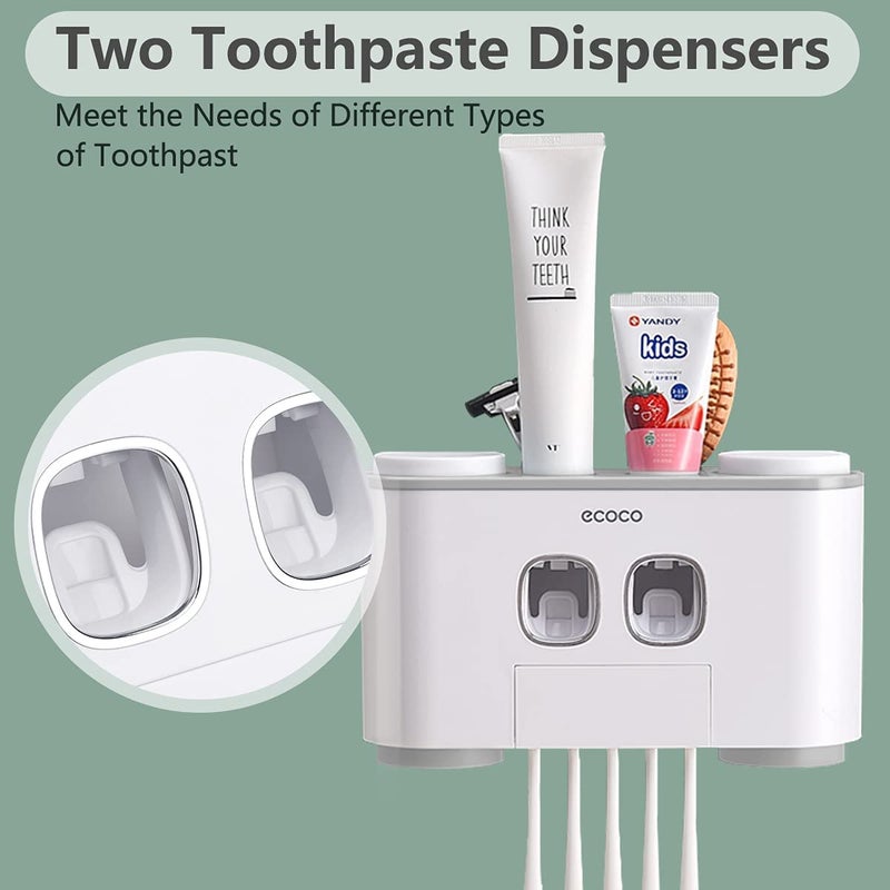 VNYIFAN Toothbrush Holders with Toothpaste Dispenser Wall Mounted for Bathroom-4 Cups Automatic Electric Tooth Pastetooth Squeezer-Bathroom Organizer Storage Accessories Set for Kids with 5 Toothbrush Slots - Image 3
