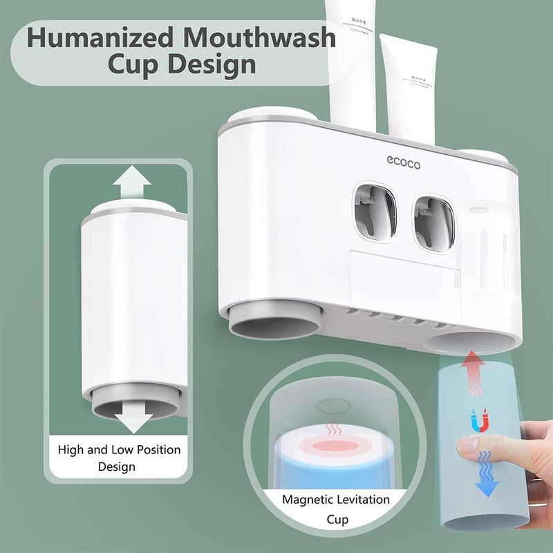 VNYIFAN Toothbrush Holders with Toothpaste Dispenser Wall Mounted for Bathroom-4 Cups Automatic Electric Tooth Pastetooth Squeezer-Bathroom Organizer Storage Accessories Set for Kids with 5 Toothbrush Slots - Image 5
