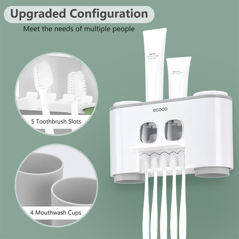 VNYIFAN Toothbrush Holders with Toothpaste Dispenser Wall Mounted for Bathroom-4 Cups Automatic Electric Tooth Pastetooth Squeezer-Bathroom Organizer Storage Accessories Set for Kids with 5 Toothbrush Slots - Image 4