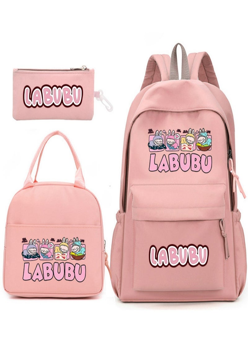Labubu Children Backpack Schoolbag Teen Student School Book bag with Lunch Box Pen Case 3 in 1 for Kids