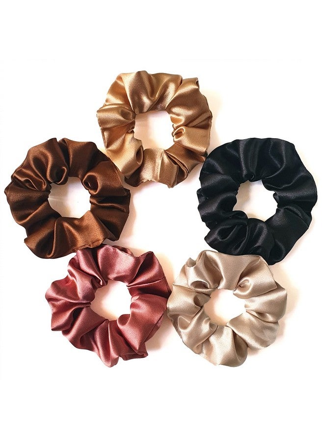 Silvr Bear Luxury Satin Scrunchies Same 5 Colors As Pic, Antihairbreakage, Hair Ties, Scrunchies Set For Girls, Women, Best Gift For Sister, Friend, Mom (Earthy Shades), Multicolor - Image 1