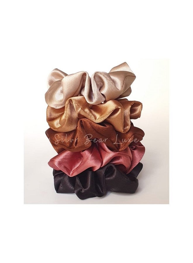 Silvr Bear Luxury Satin Scrunchies Same 5 Colors As Pic, Antihairbreakage, Hair Ties, Scrunchies Set For Girls, Women, Best Gift For Sister, Friend, Mom (Earthy Shades), Multicolor - Image 3