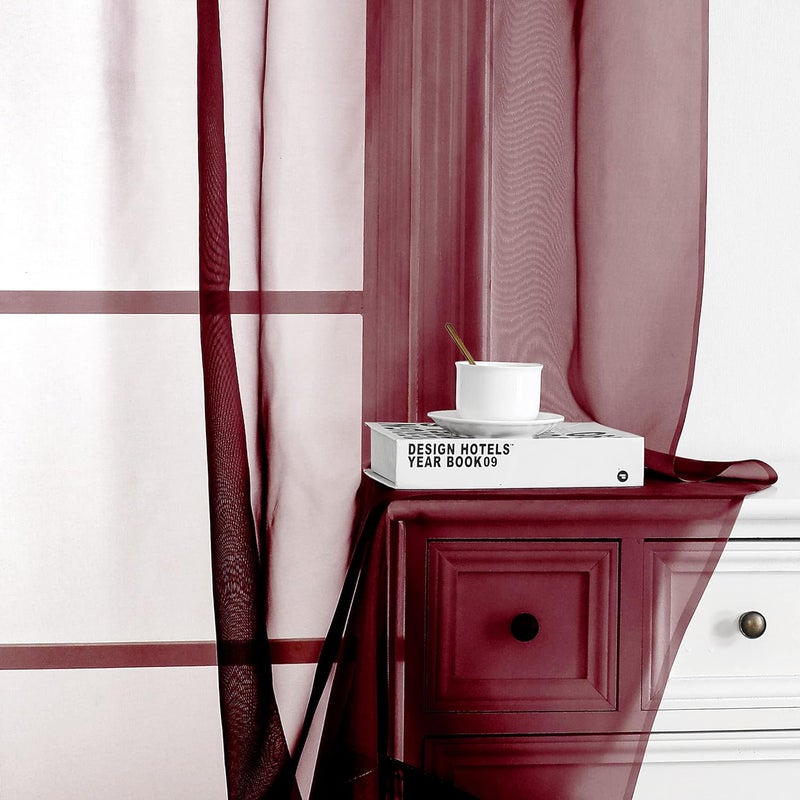 SimpleBrand Rod Pocket Top Solid Voile Sheer Curtains for Bedroom, 54 Inch Length Drapes Set of 2, Lightweight and Light Filtering Elegant Red Curtains Panels Window Treatment, 42W×54L, Burgundy - Image 5