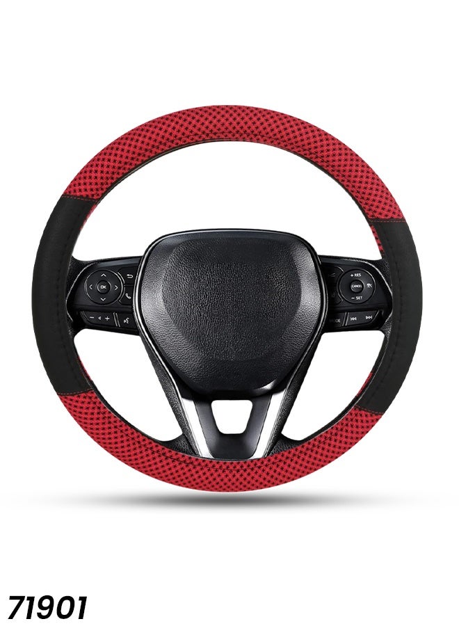 Luxury Red & Black Leather Steering Wheel Cover for Cars Comfortable, Durable, Anti-Slip, Universal Fit for Round Steering Wheels – Perfect for Year-Round Comfort in Hot and Cold Weather,  71901 - Image 1