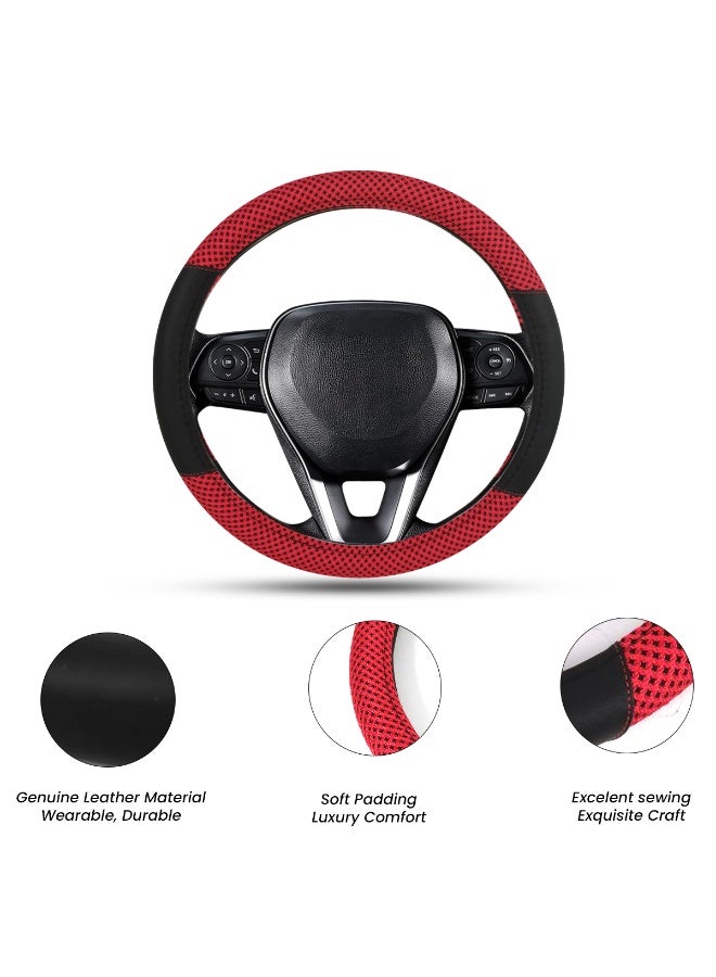 Luxury Red & Black Leather Steering Wheel Cover for Cars Comfortable, Durable, Anti-Slip, Universal Fit for Round Steering Wheels – Perfect for Year-Round Comfort in Hot and Cold Weather,  71901 - Image 3