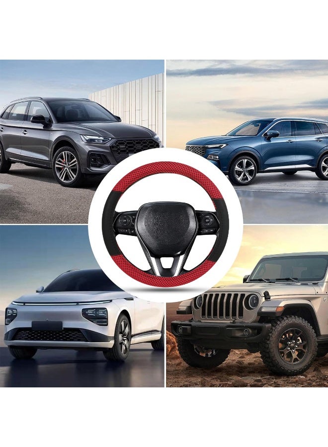 Luxury Red & Black Leather Steering Wheel Cover for Cars Comfortable, Durable, Anti-Slip, Universal Fit for Round Steering Wheels – Perfect for Year-Round Comfort in Hot and Cold Weather,  71901 - Image 4