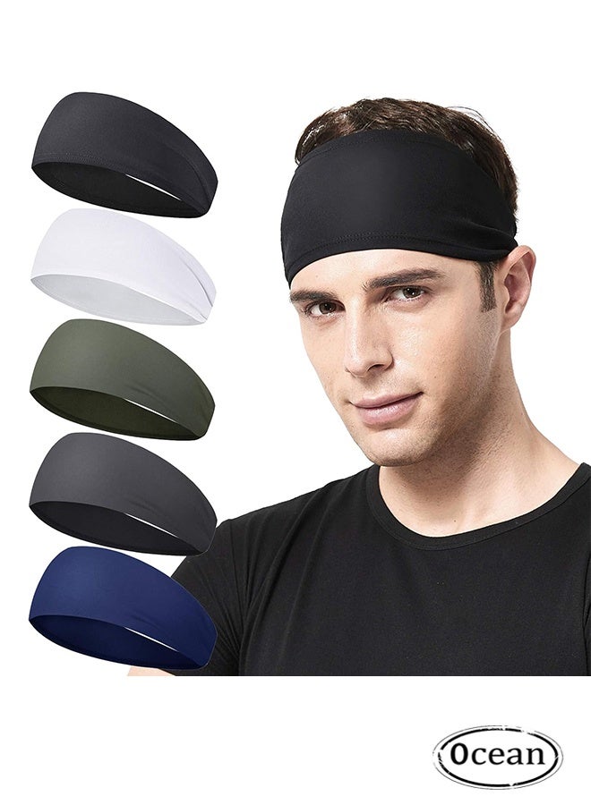 JS 5 Pack Sports Headbands for Men, Moisture Wicking Workout Headband, Sweatband Headbands for Running, Cycling, Football, Yoga, Hairband for Women and Men (Multicolour) - Image 1