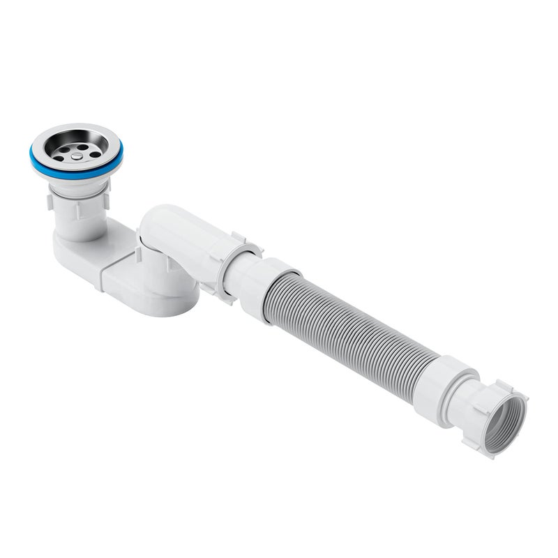Low Profile 112 Bathtub Shower Drain with Flexible and Flat P Trap for Freestanding Tub Drain for Bath