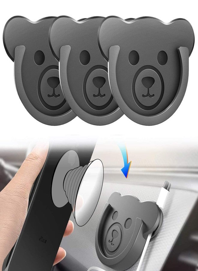 TOPGO Socket Car Mount for Phone Holder Cute Bear Style Silicone Grip Stand with Phone line Clasp for Collapsible Socket User Used on Dashboard, Home, Office, Kitchen, Desk, Wall (Black) 3 Pack - Image 1