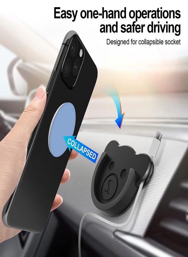 TOPGO Socket Car Mount for Phone Holder Cute Bear Style Silicone Grip Stand with Phone line Clasp for Collapsible Socket User Used on Dashboard, Home, Office, Kitchen, Desk, Wall (Black) 3 Pack - Image 2