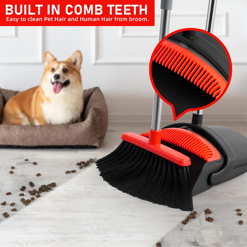 Bsklin Broom And Dustpan Set  House Brooms For Sweeping Indoor Collapsible Broom And Dust Pan Combo For Home Office Kitchen Lobby Floor Pet Hair Indoor&Outdoor Cleaning(Black And Red) - Image 5