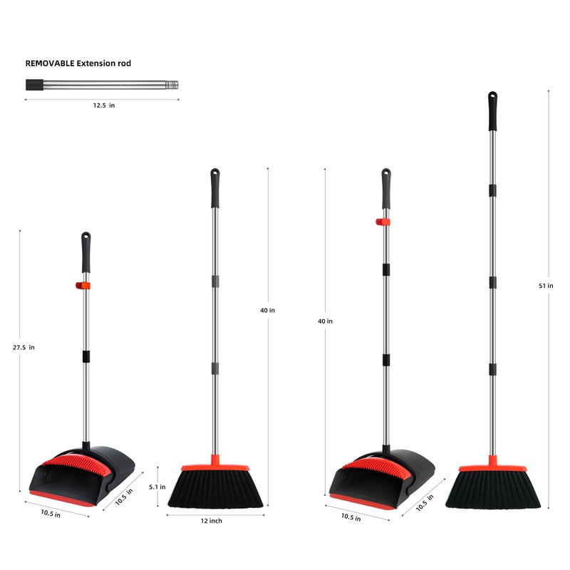Bsklin Broom And Dustpan Set  House Brooms For Sweeping Indoor Collapsible Broom And Dust Pan Combo For Home Office Kitchen Lobby Floor Pet Hair Indoor&Outdoor Cleaning(Black And Red) - Image 2