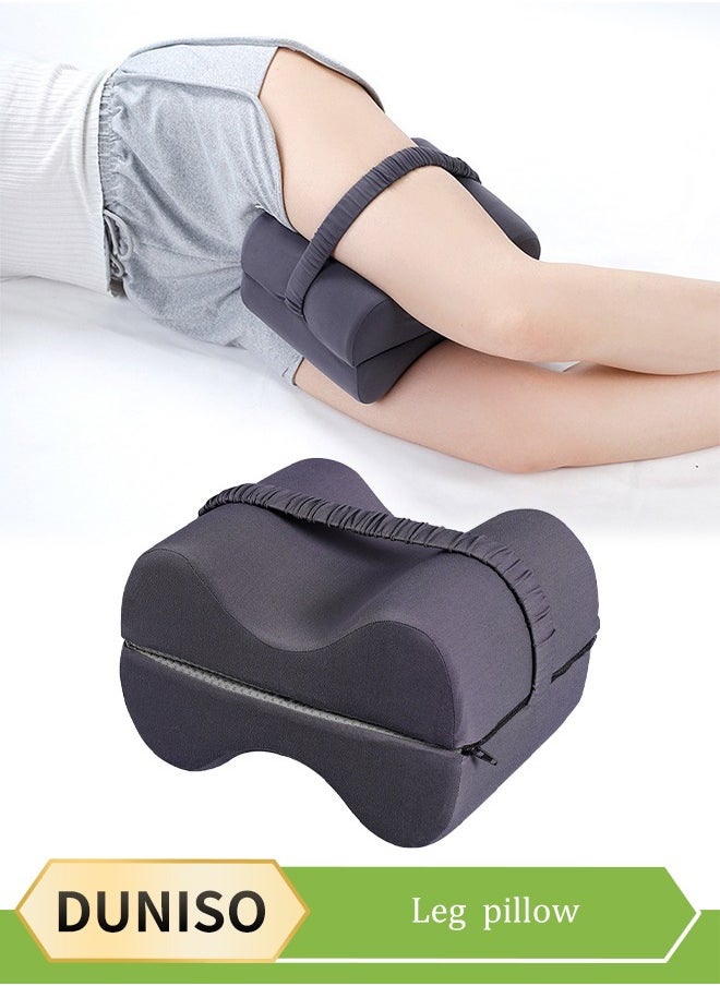 DUNISO - Knee pillow, memory foam leg positioning pillow, leg support pillow, with adjustable elastic belt, soothing and decompression, suitable for lateral lying, 28 * 20 * 20cm, gray - Image 1