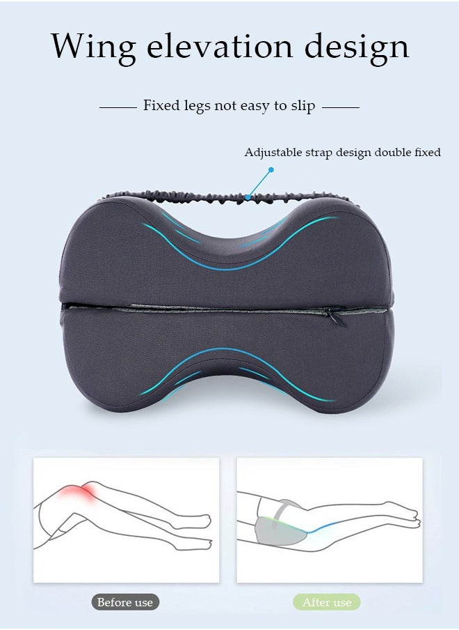 DUNISO - Knee pillow, memory foam leg positioning pillow, leg support pillow, with adjustable elastic belt, soothing and decompression, suitable for lateral lying, 28 * 20 * 20cm, gray - Image 1