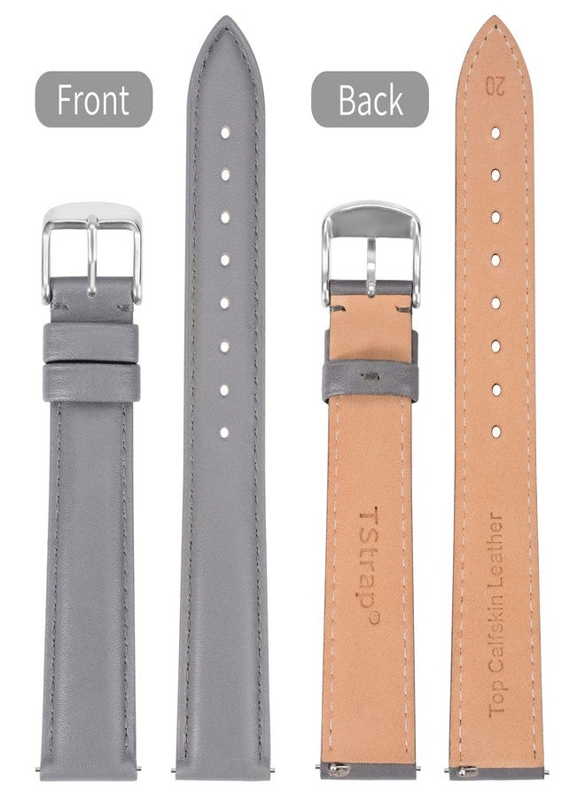 TStrap Leather Watch Straps 20mm - Soft Black Quick Release Watch Bracelet - Smart Watch Strap for Men Women Replacement - 14mm 16mm 18mm 19mm 20mm 21mm 22mm 23mm 24mm, Grey Strap/Silver Clasp, 19mm, - Image 2