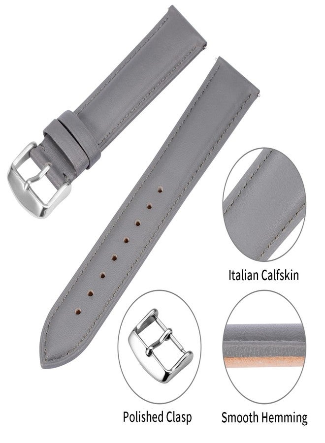 TStrap Leather Watch Straps 20mm - Soft Black Quick Release Watch Bracelet - Smart Watch Strap for Men Women Replacement - 14mm 16mm 18mm 19mm 20mm 21mm 22mm 23mm 24mm, Grey Strap/Silver Clasp, 19mm, - Image 4