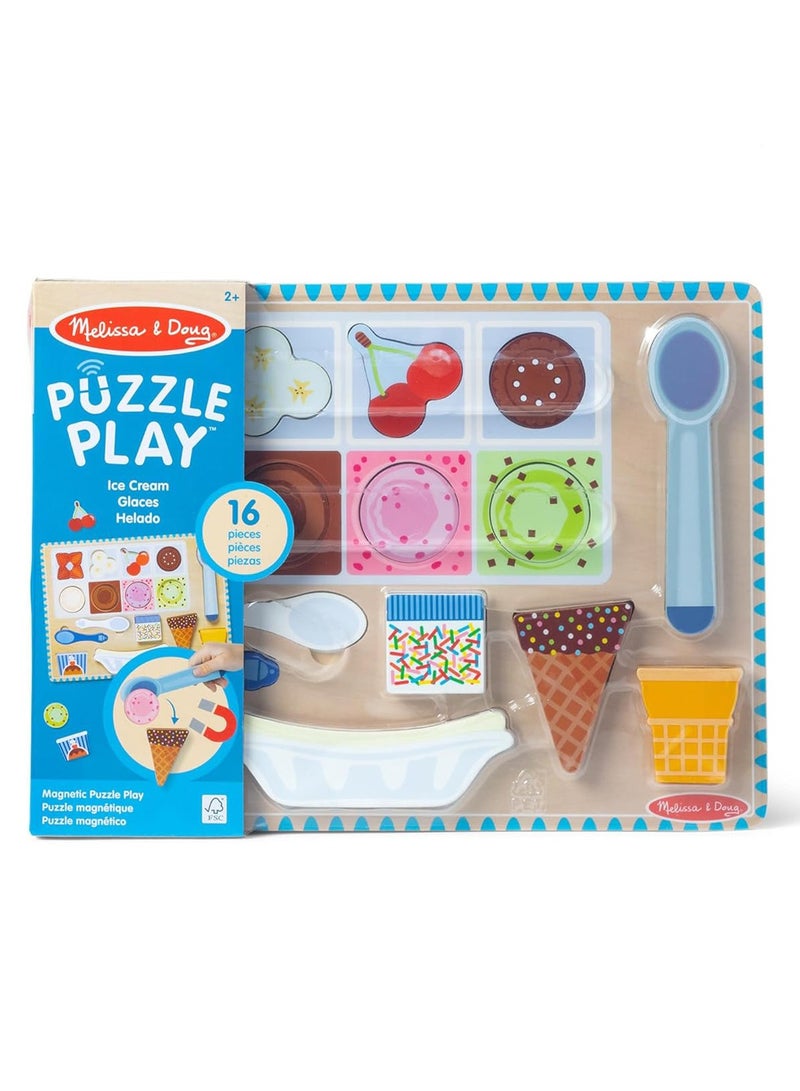 Melissa & Doug Melissa & Doug | Wooden Magnetic Ice Cream Puzzle & Play Set â€“ 16-Piece Interactive Pretend Play Toy with Scooper, Cones, Toppings & More | Ages 2+  - Image 1