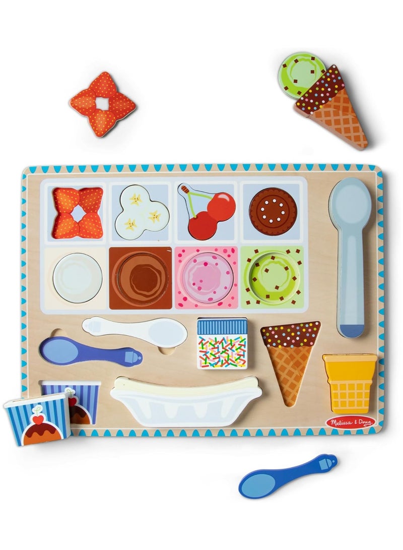 Melissa & Doug Melissa & Doug | Wooden Magnetic Ice Cream Puzzle & Play Set â€“ 16-Piece Interactive Pretend Play Toy with Scooper, Cones, Toppings & More | Ages 2+  - Image 2
