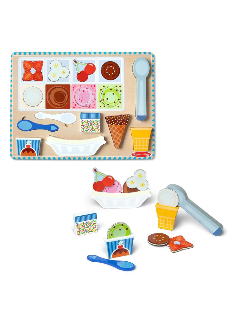 Melissa & Doug Melissa & Doug | Wooden Magnetic Ice Cream Puzzle & Play Set â€“ 16-Piece Interactive Pretend Play Toy with Scooper, Cones, Toppings & More | Ages 2+  - Image 3