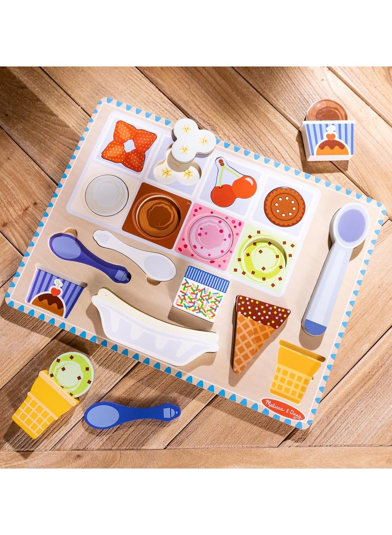 Melissa & Doug Melissa & Doug | Wooden Magnetic Ice Cream Puzzle & Play Set â€“ 16-Piece Interactive Pretend Play Toy with Scooper, Cones, Toppings & More | Ages 2+  - Image 5