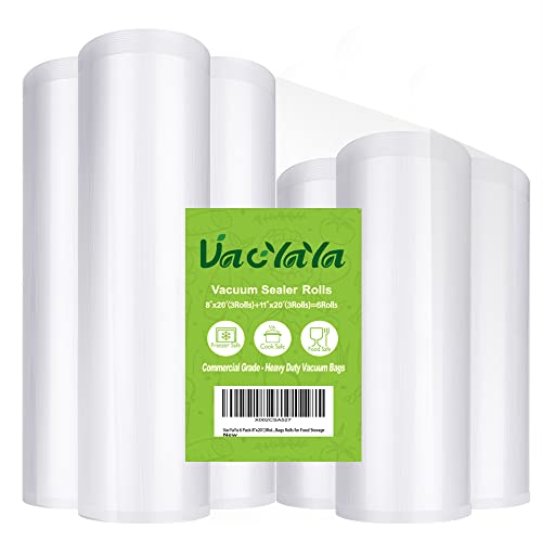 VacYaYa 6 Pack 8"x20'(3Rolls) and11"x20' (3Rolls) Vacuum Sealer Bags Rolls with BPA Free and Heavy Duty,Commercial Grade Vaccume Seal Bags Rolls Work with Any Types Vacuum Sealer - Image 1