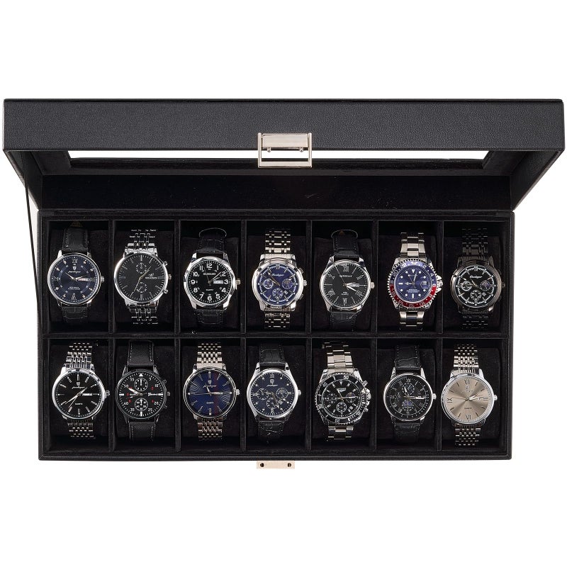 ProCase Watch Box Organizer, 14 Slot Watch Display Case With Glass Lid, Watch Storage Holder Mens Watch Case, Anniversary Birthday Valentine Gifts for Men Women -14 Slot, Allblack - Image 1