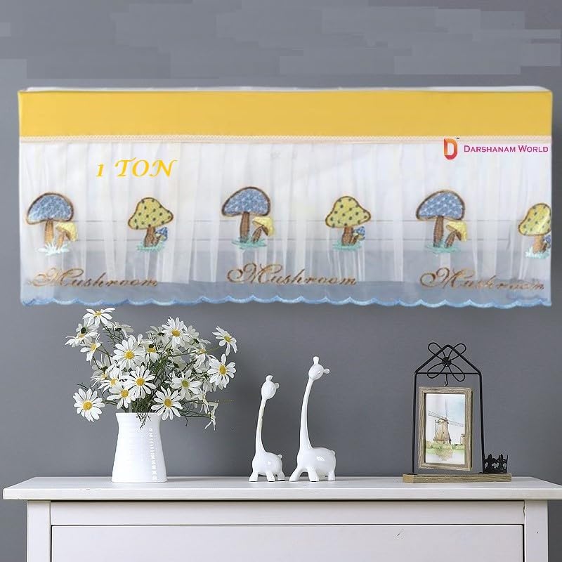 DARSHANAM WORLD Jacquard Premium Work Indoor AC Dust Protection Cover Designer Summer Ac Cover for 1 Ton (34 X 12 X 9 inch )(YELLOW MUSHROOM 1) - Image 1