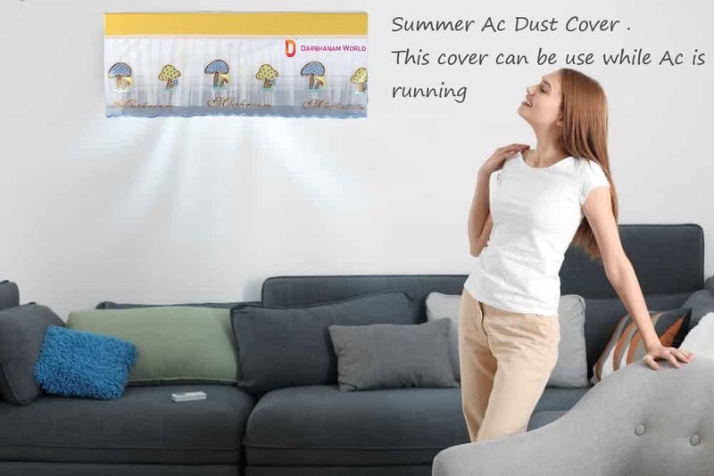 DARSHANAM WORLD Jacquard Premium Work Indoor AC Dust Protection Cover Designer Summer Ac Cover for 1 Ton (34 X 12 X 9 inch )(YELLOW MUSHROOM 1) - Image 4