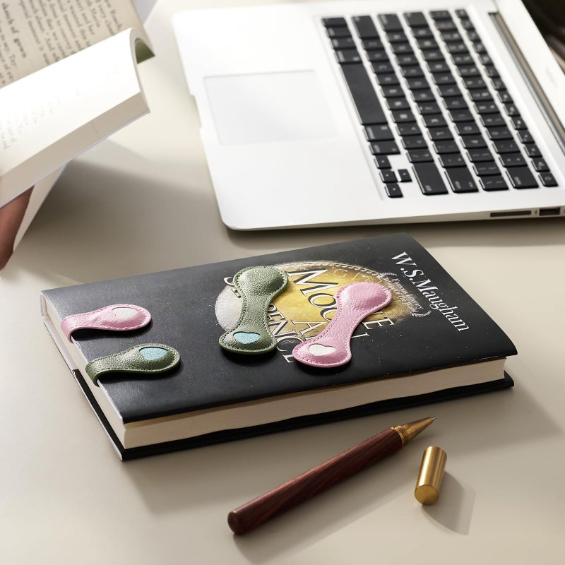 Ovesmusl 2Pcs Magnetic Leather Bookmarks With Gift Box  Magnetic Pen Holder Book Marks Clip Gift For Book Lover Readers Men Women Teachers Students  Heart (Pink+Green) - Image 2