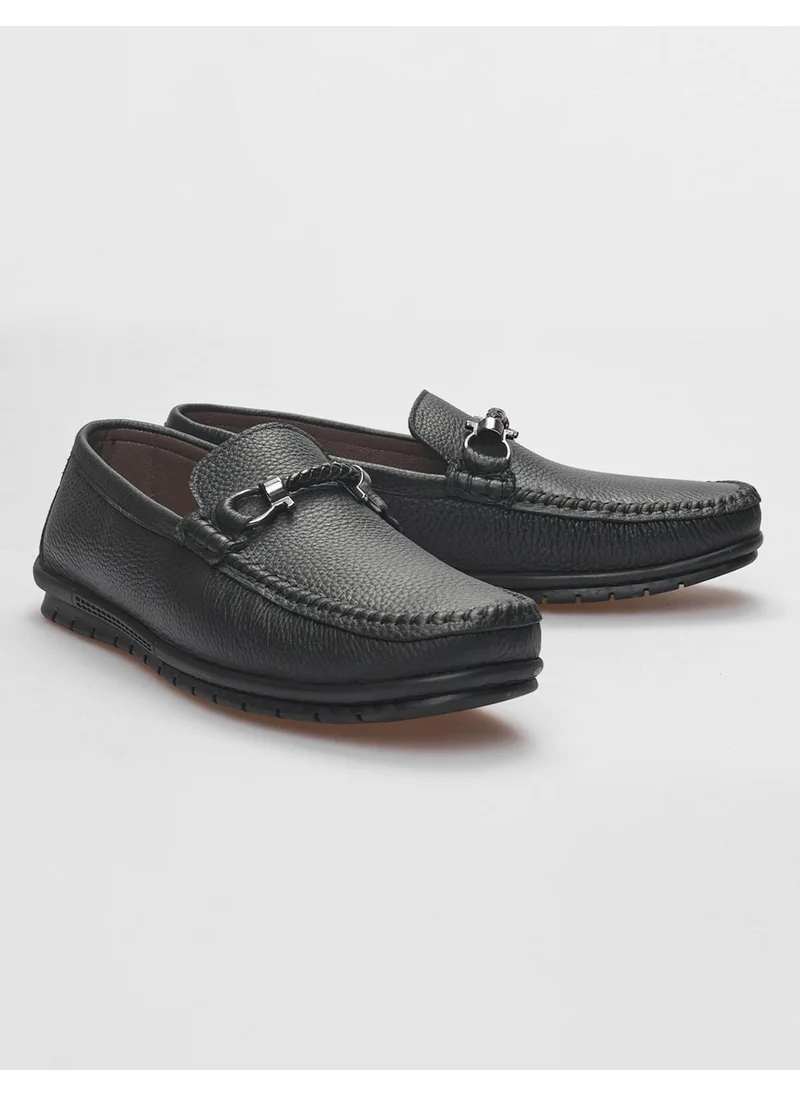 Cabani Leather Black Buckle Men's Loafer