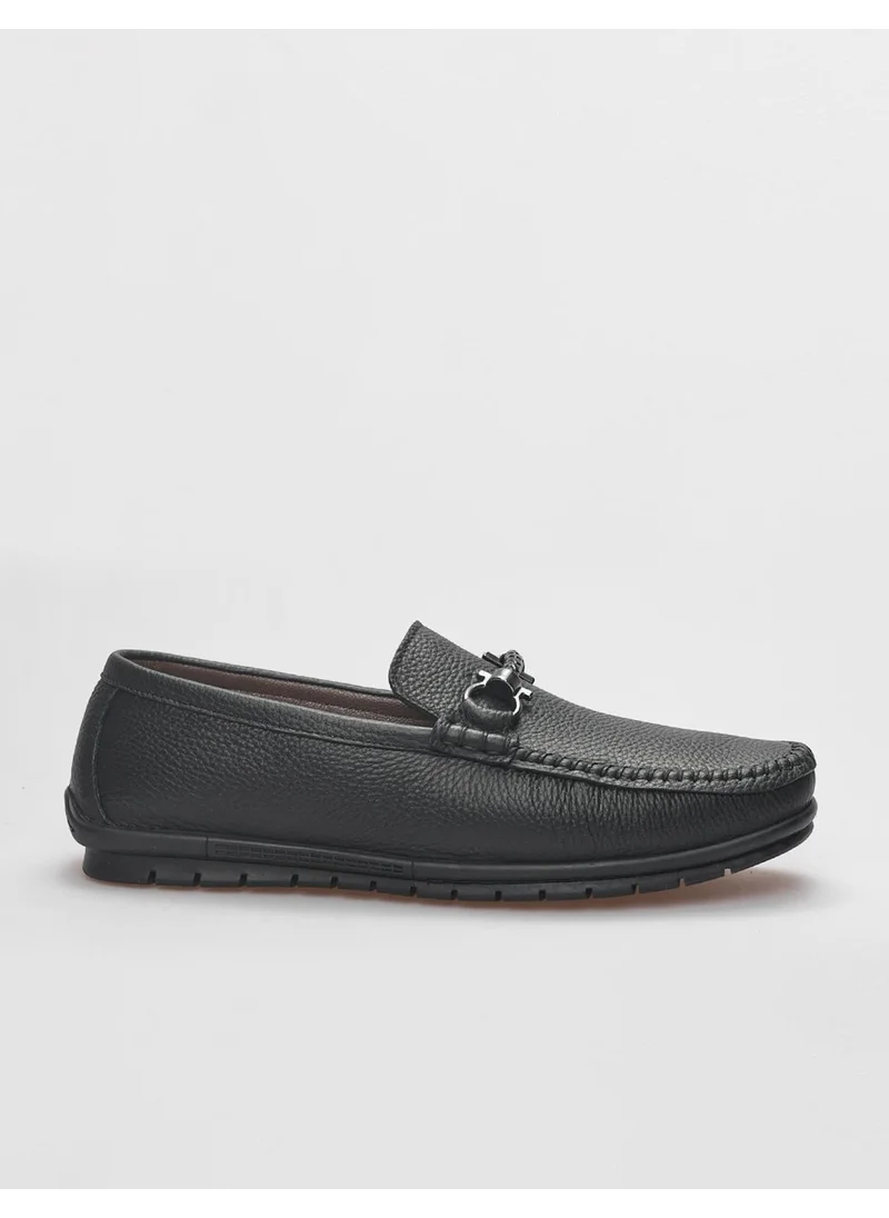 كاباني Leather Black Buckle Men's Loafer