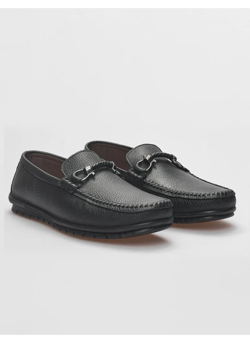 Cabani Leather Black Buckle Men's Loafer