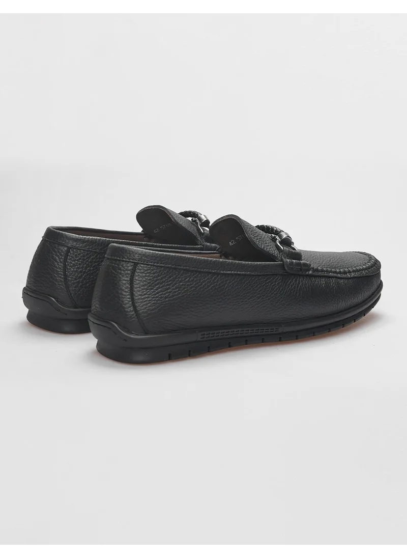 Cabani Leather Black Buckle Men's Loafer