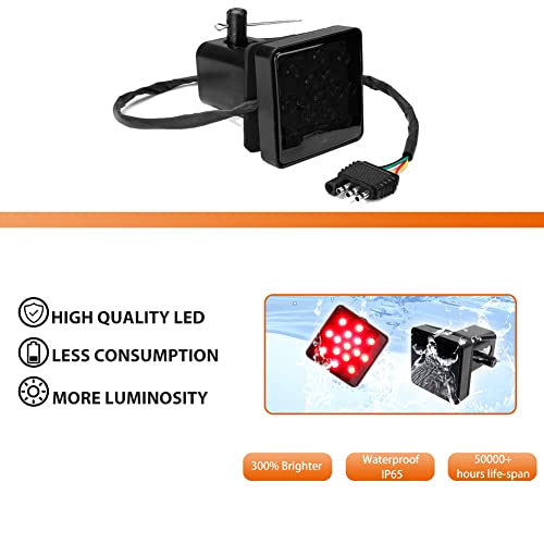 Adiil 2Size 15LED Brake Light Trailer Hitch Cover Fit Towing HaulingSmoked Lens Tow Hitch Driving Brake Lamp - Image 3