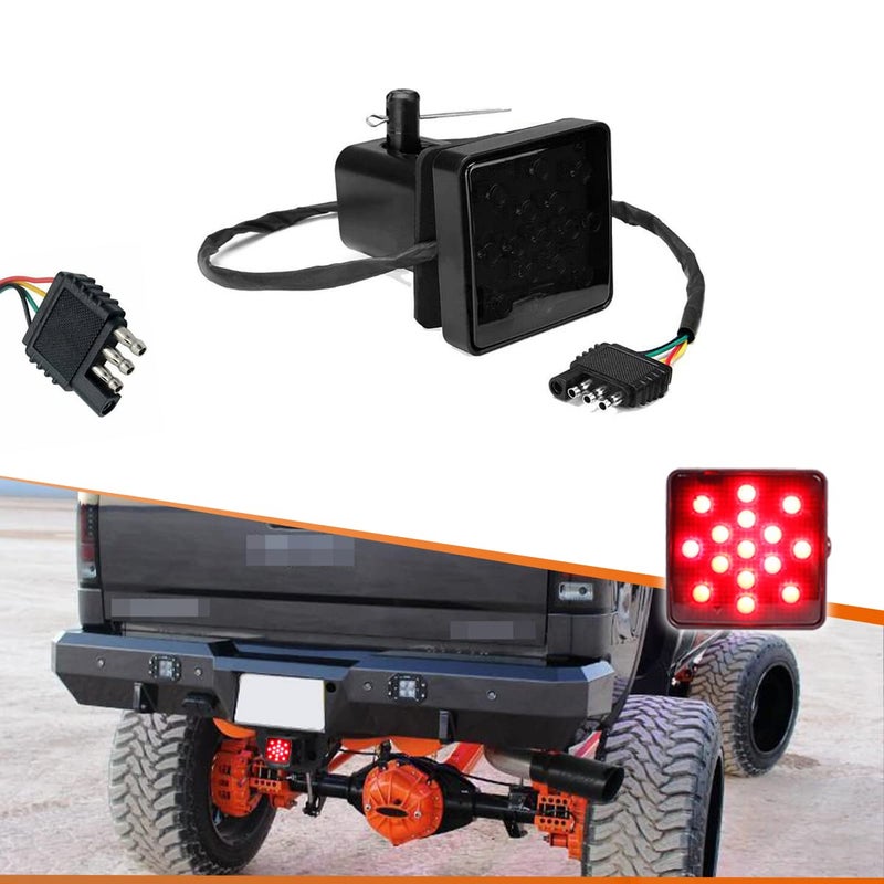 Adiil 2Size 15LED Brake Light Trailer Hitch Cover Fit Towing HaulingSmoked Lens Tow Hitch Driving Brake Lamp - Image 2