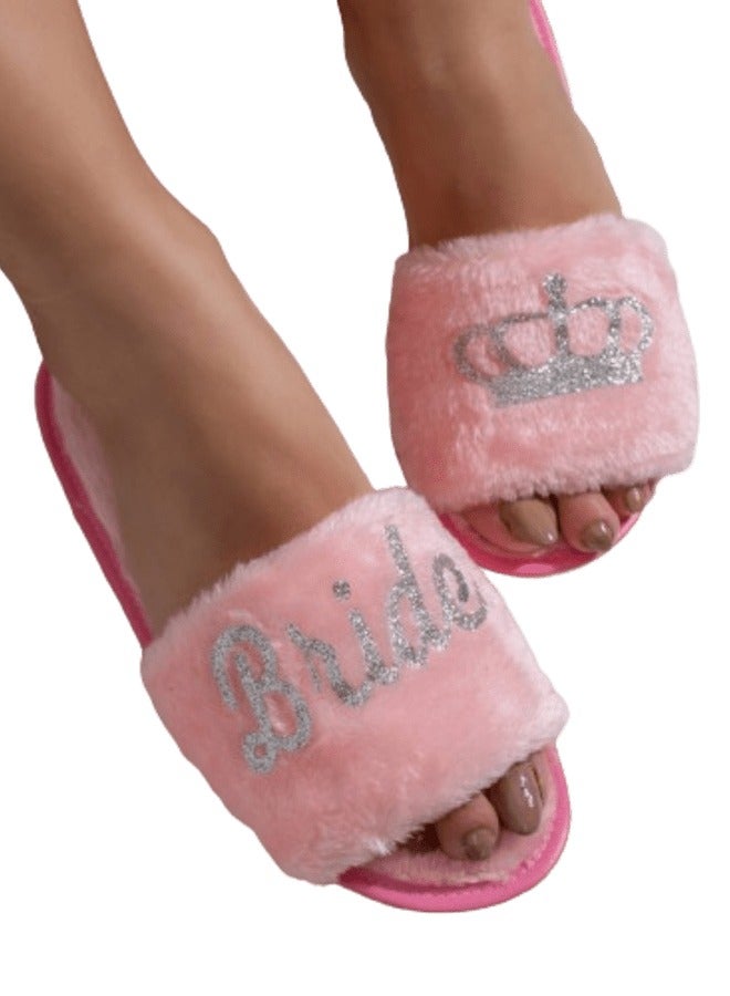 women pink fur slippers 36/37