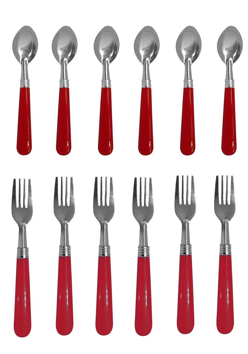 advancedestore Fork Set12Pcs Stainless Steel with Plastic Handle Spoon12Pcs for Dinning Table Spoon and Restaurant Kitchen use Set of 24PcsMulti Colour - Image 1