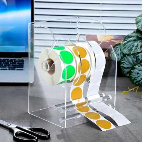 Geosar 3 Pcs Adjustable Label Dispenser 3 Disks Sticker Roll Holder Sticker Dispenser Clear Label Roll Holder Acrylic Tape Organizer Stand for Office Home Desktop - Image 3