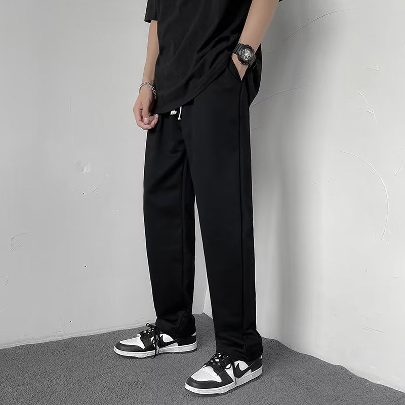 High-End FeelCasualtrousers Mens Design Sensibility Straight-Leg Pants Trendy Autumn Vibe Street Trousers Black 