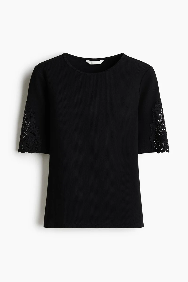 H&M Ribbed lace-inset top