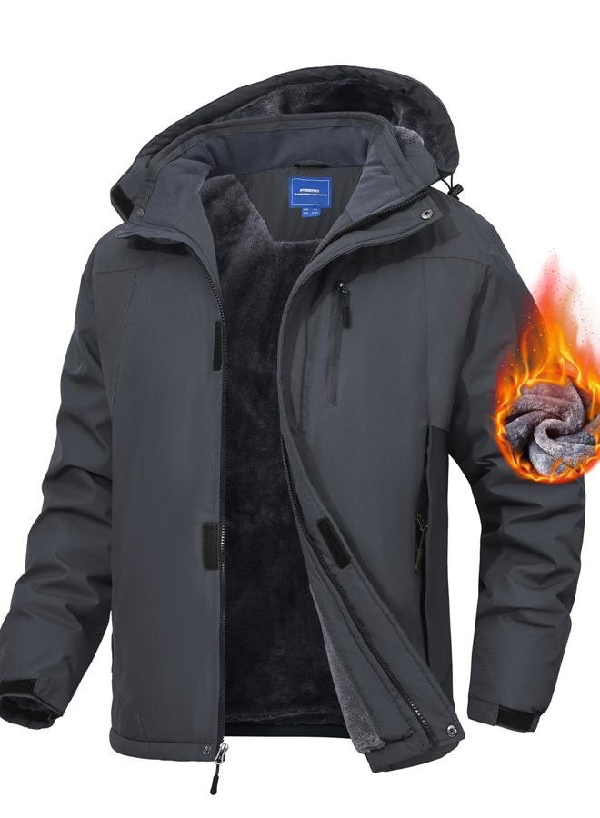 Zoofly Men's Mountain Ski Jacket Waterproof Fleece Liner Snow Coat Warm Winter Windproof Hooded Raincoat, Dark Grey, 3XL - Image 1