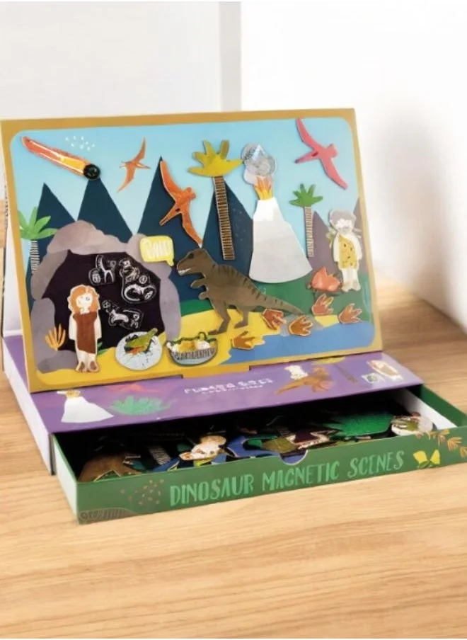 Floss & Rock Dino Magnetic Play Scenes | Reusable Dinosaur-Themed Magnetic Activity Book for Kids 3+ | Fold-Out Play Board & Magnetic Pieces for Imaginative Play