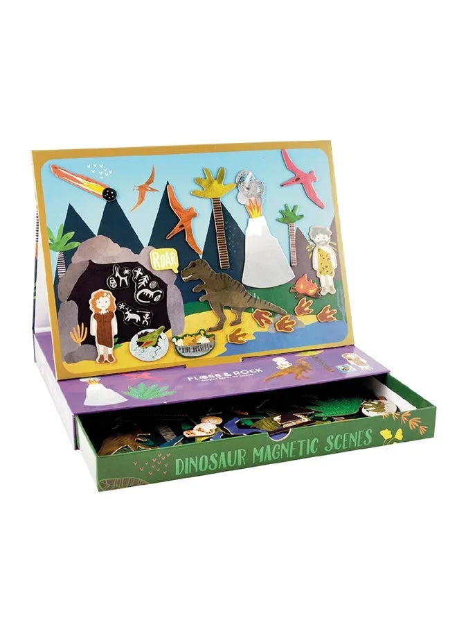 Floss & Rock Dino Magnetic Play Scenes | Reusable Dinosaur-Themed Magnetic Activity Book for Kids 3+ | Fold-Out Play Board & Magnetic Pieces for Imaginative Play