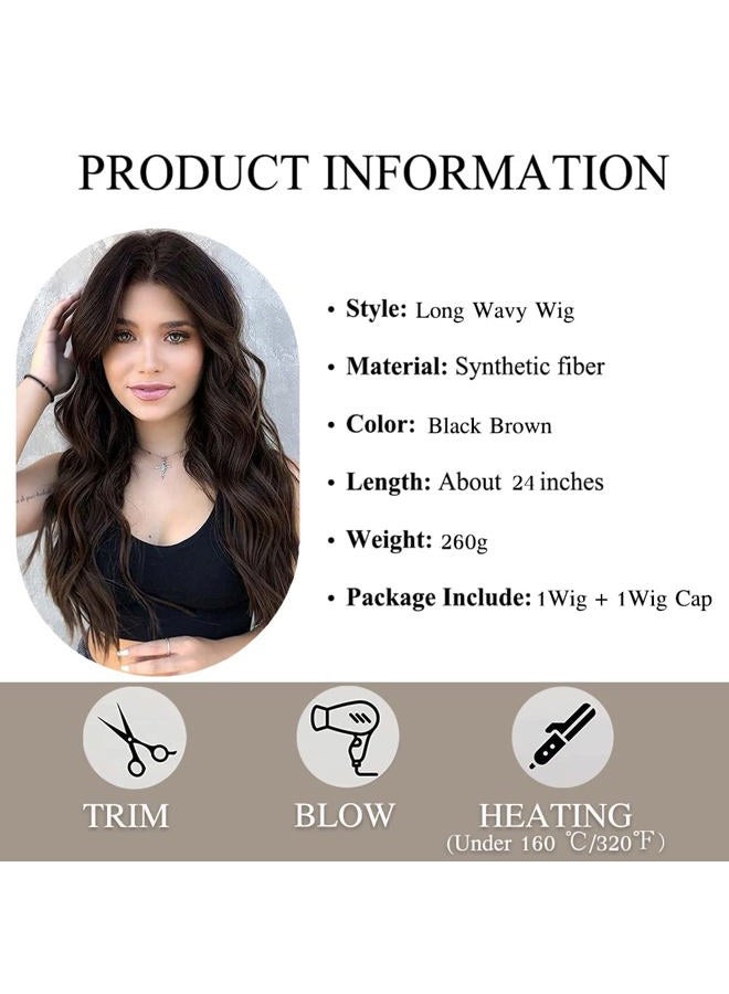 Esmee 24 Inches Long Wavy Black Brown Wigs Cosplay Costume Party Wig for Black Women Afro High Temperature Fiber Synthetic Hair Wigs - Image 5