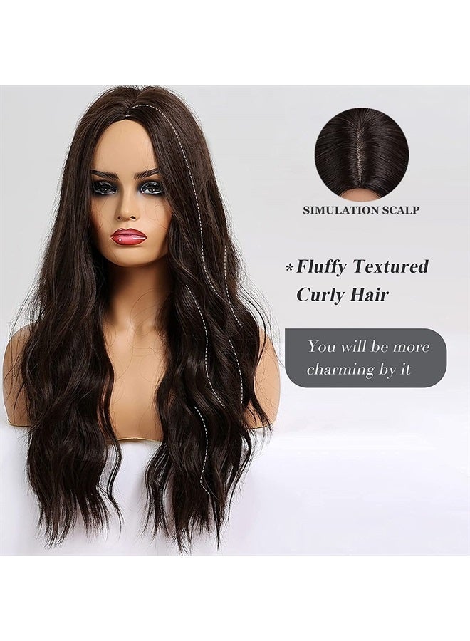 Esmee 24 Inches Long Wavy Black Brown Wigs Cosplay Costume Party Wig for Black Women Afro High Temperature Fiber Synthetic Hair Wigs - Image 2