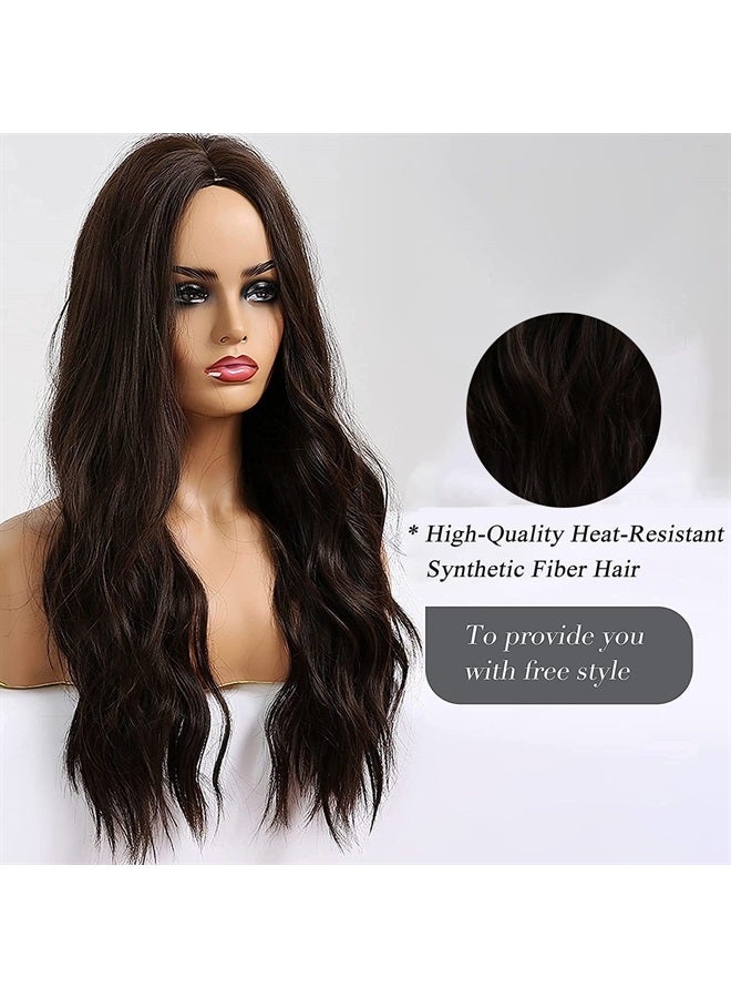 Esmee 24 Inches Long Wavy Black Brown Wigs Cosplay Costume Party Wig for Black Women Afro High Temperature Fiber Synthetic Hair Wigs - Image 3