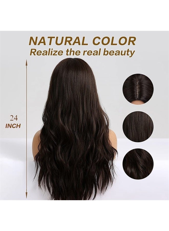 Esmee 24 Inches Long Wavy Black Brown Wigs Cosplay Costume Party Wig for Black Women Afro High Temperature Fiber Synthetic Hair Wigs - Image 4