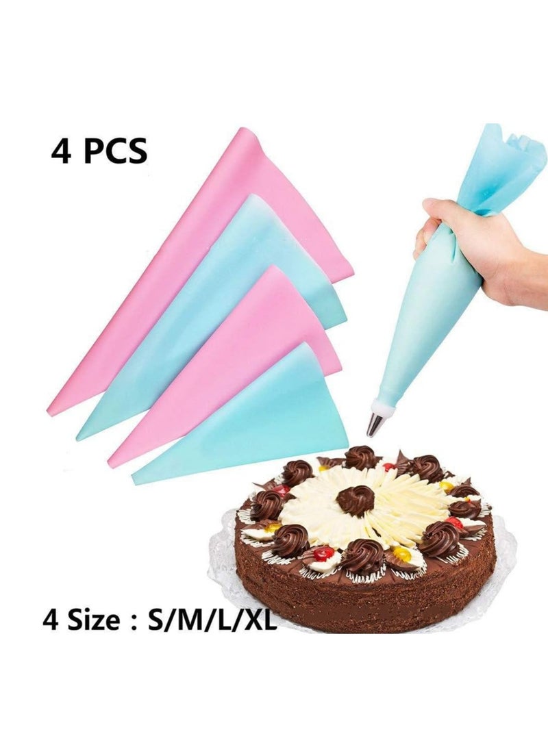 Loquat 4 Sizes Reusable Piping Bags Icing Pastry Bag Set，Cake Decoration Bags for Kitchen Baking(Blue) - Image 2