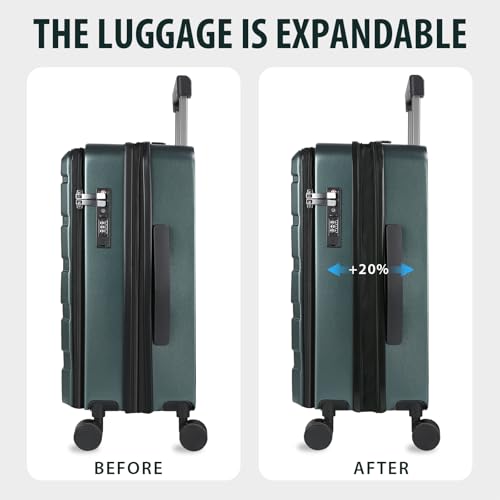 KROSER Carry On Luggage with Spinner Wheels & Built-in TSA Lock, Expandable Top Loading Hard Shell Suitcase Large Capacity Durable Rolling Luggage with USB Port, Carry-On 20-Inch, Dark Green - Image 5